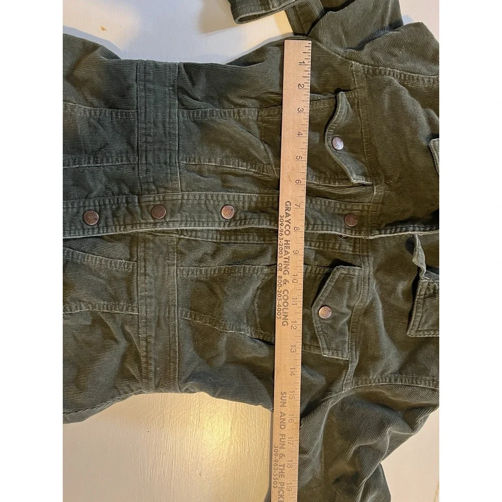 SO Olive Green Corduroy Jacket Womens Button Front Utility Trucker Style Sz Med